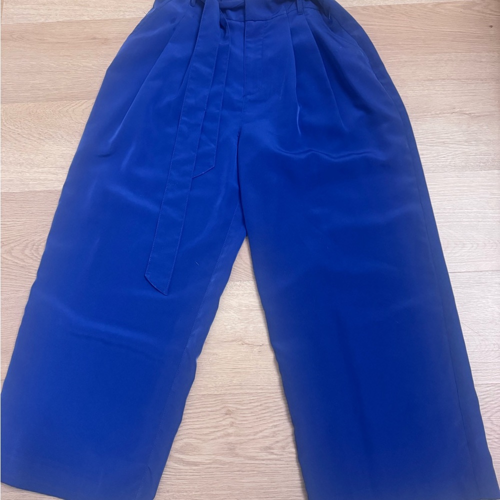 Halston Heritage Royal Blue Wide-Leg Trousers with Self Tie